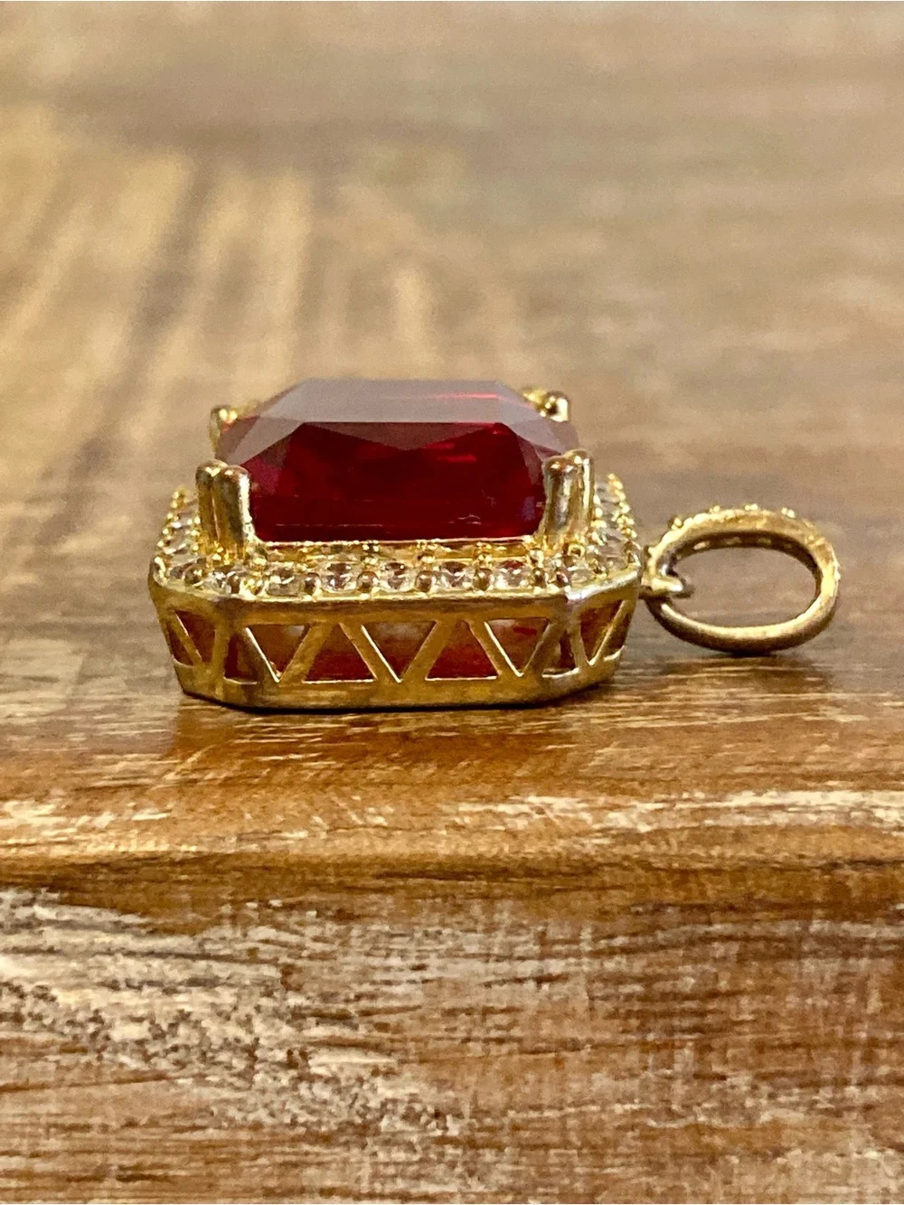 Men’s 18k Gold Plated Square Red Stone Halo Pendant Design by TSS
